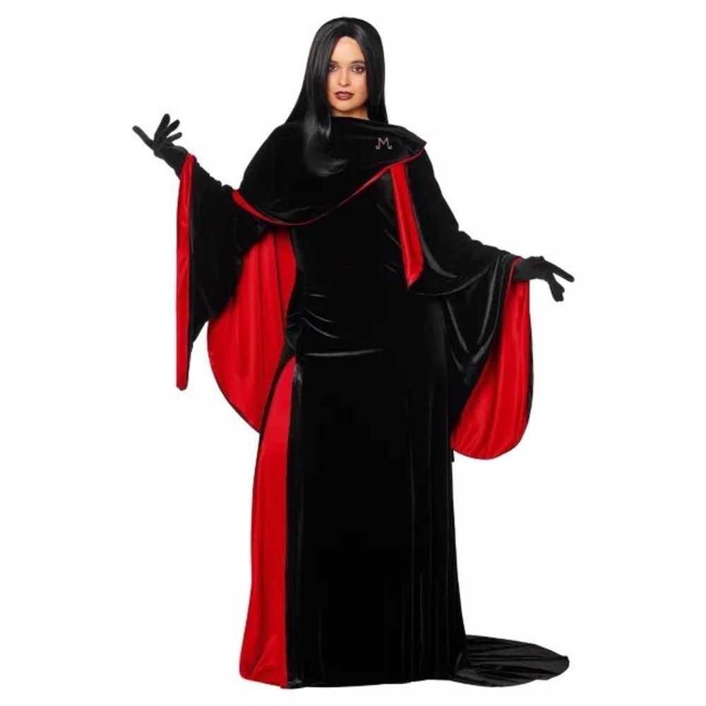 Wednesday Morticia Addams Costume Dress and Wrap Black Red Velvet Womens Medium